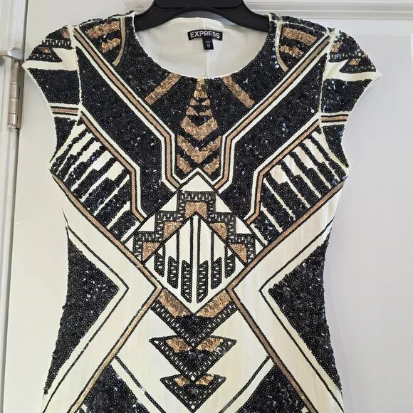 Express Geometric Sequin Bodycon Dress - Aztec, Gatsby, 20's, Holiday Party - Picture 3 of 11